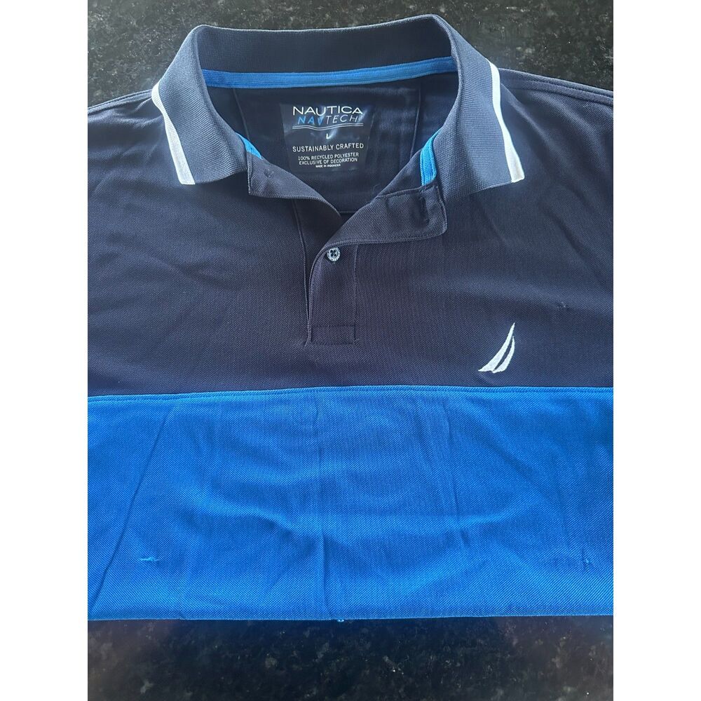 Nautica Men's Short Sleeve Color Block Performance Polo Shirt -BLUE